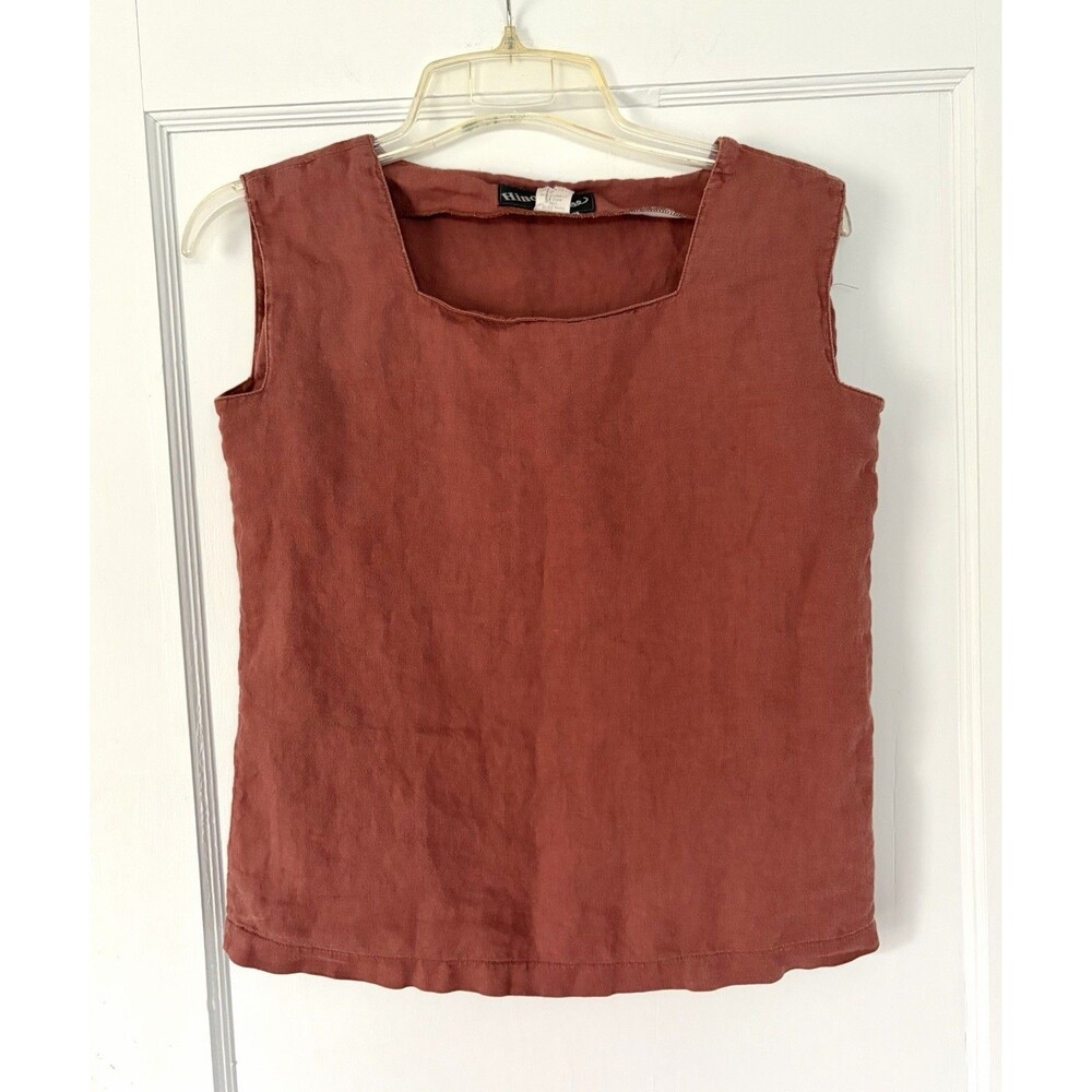 Vintage 90s Hino & Malee 100% Linen Muted Mauve Boxy Square Neck Tank Shirt Sz S